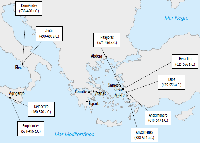 mapa dos filósofos pré-socráticos